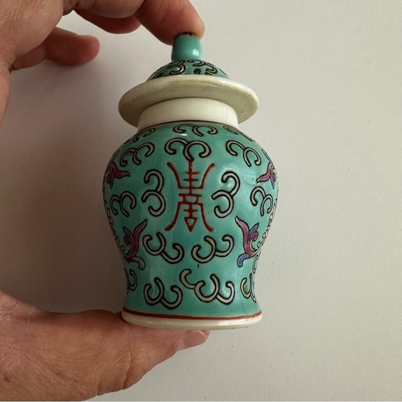 no brand Other - Miniature Blue Aqua Flower Jar with Lid